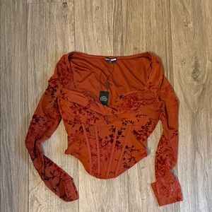 Rust Floral Long Sleeve Blouse